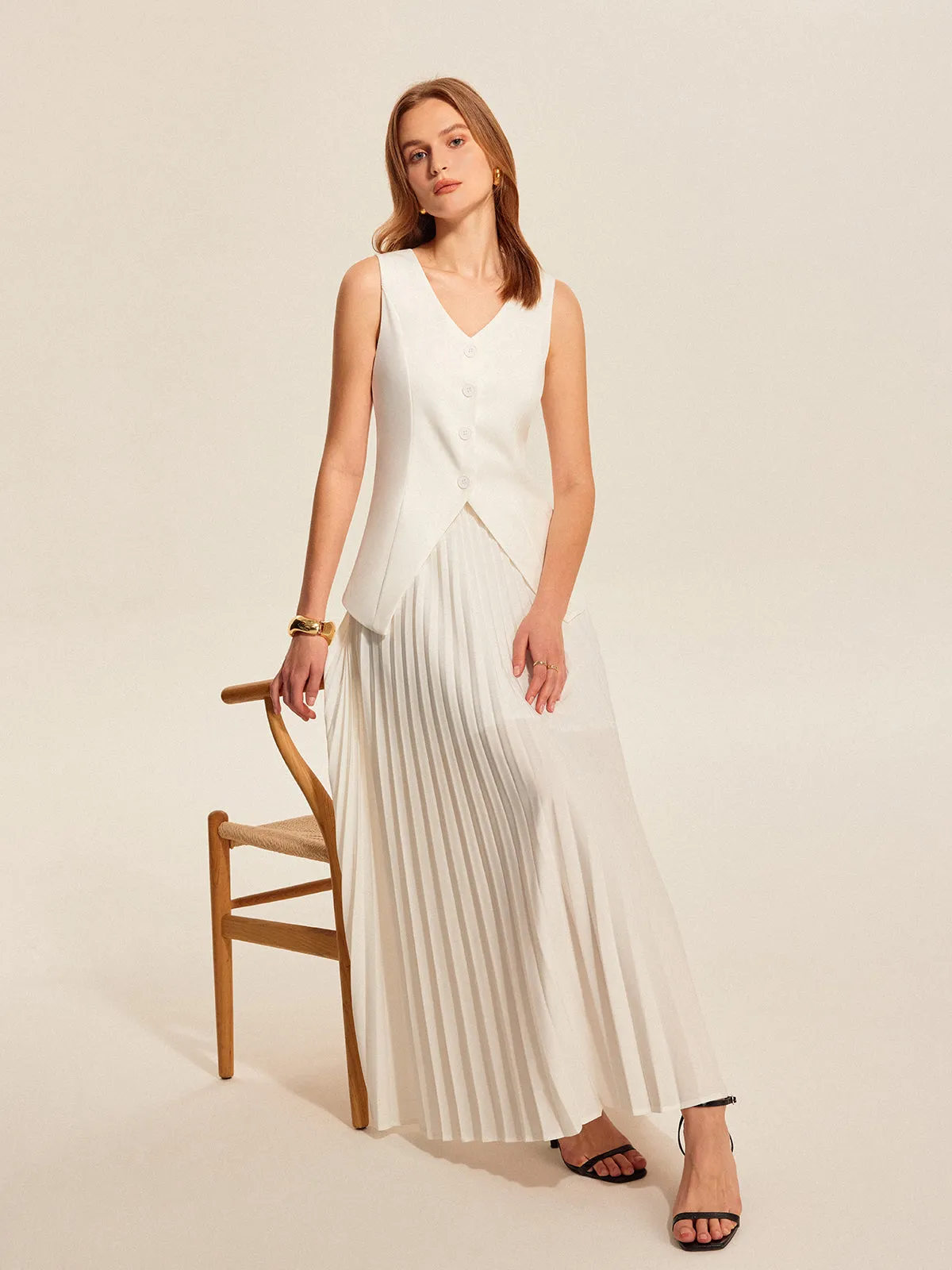 Buttoned Vest Pleated Skirt Set sold by COMMENSE product image thumbnail 5