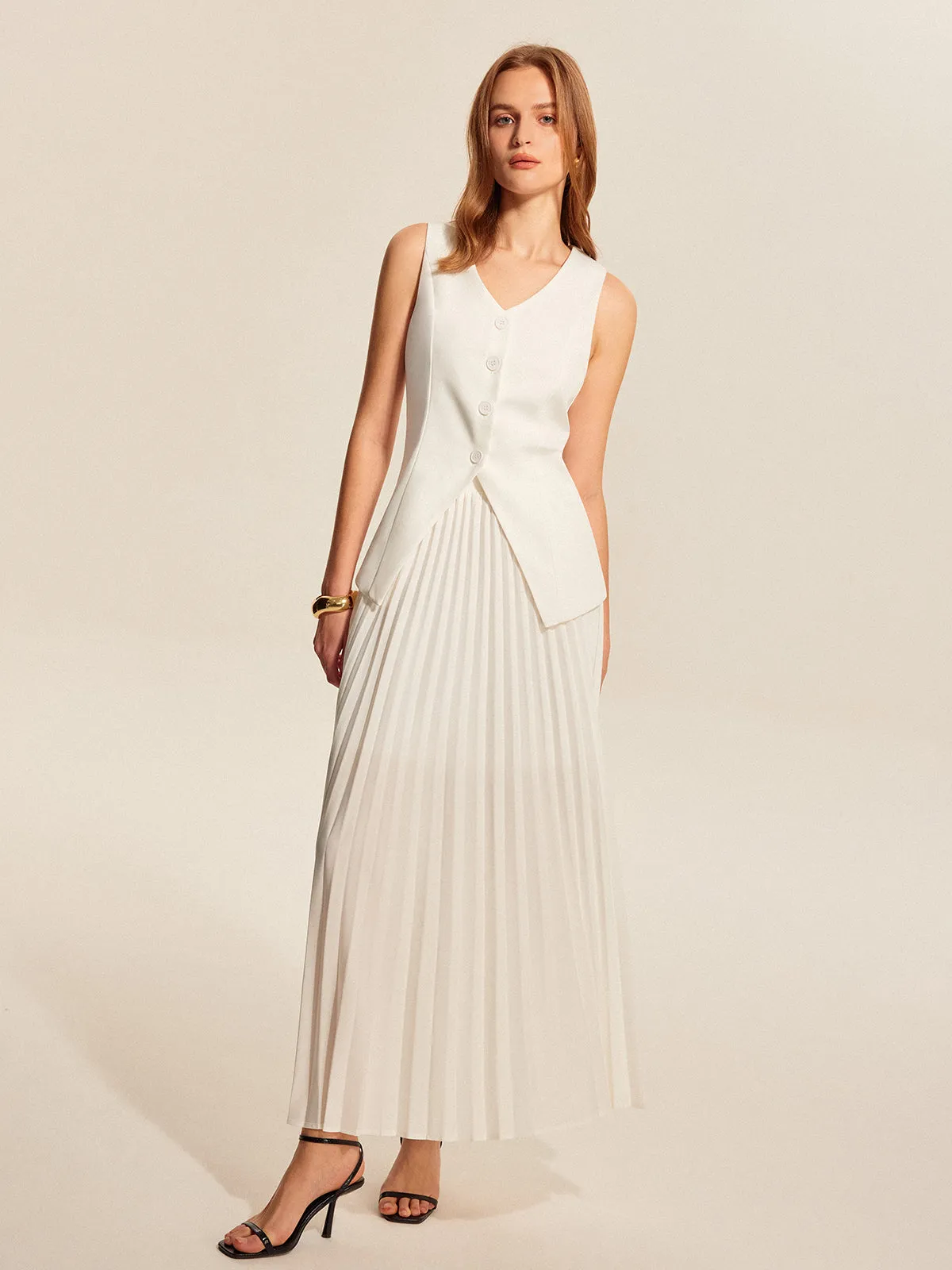 Buttoned Vest Pleated Skirt Set sold by COMMENSE product image thumbnail 4