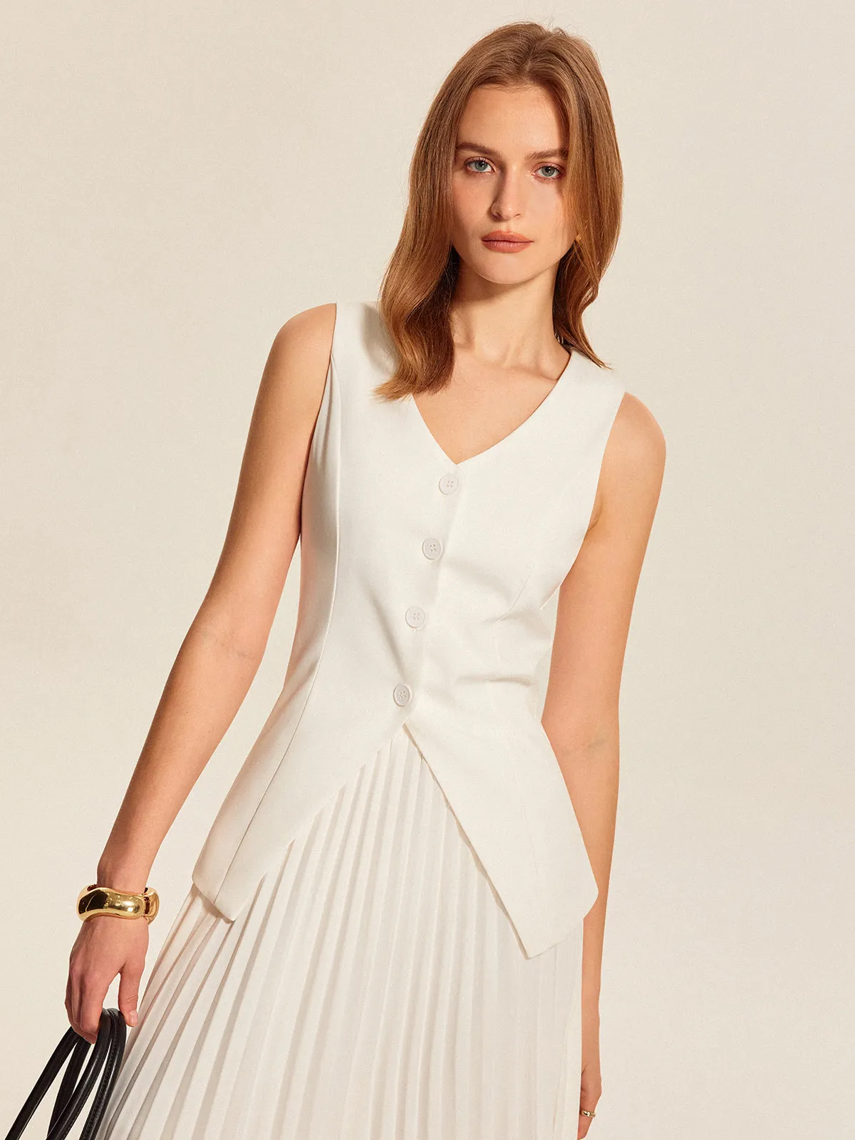 Buttoned Vest Pleated Skirt Set sold by COMMENSE product image thumbnail 3