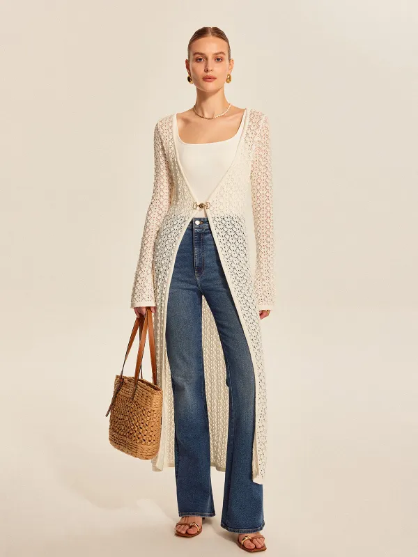 Lace Knit Metal Detail Cardigan sold by COMMENSE