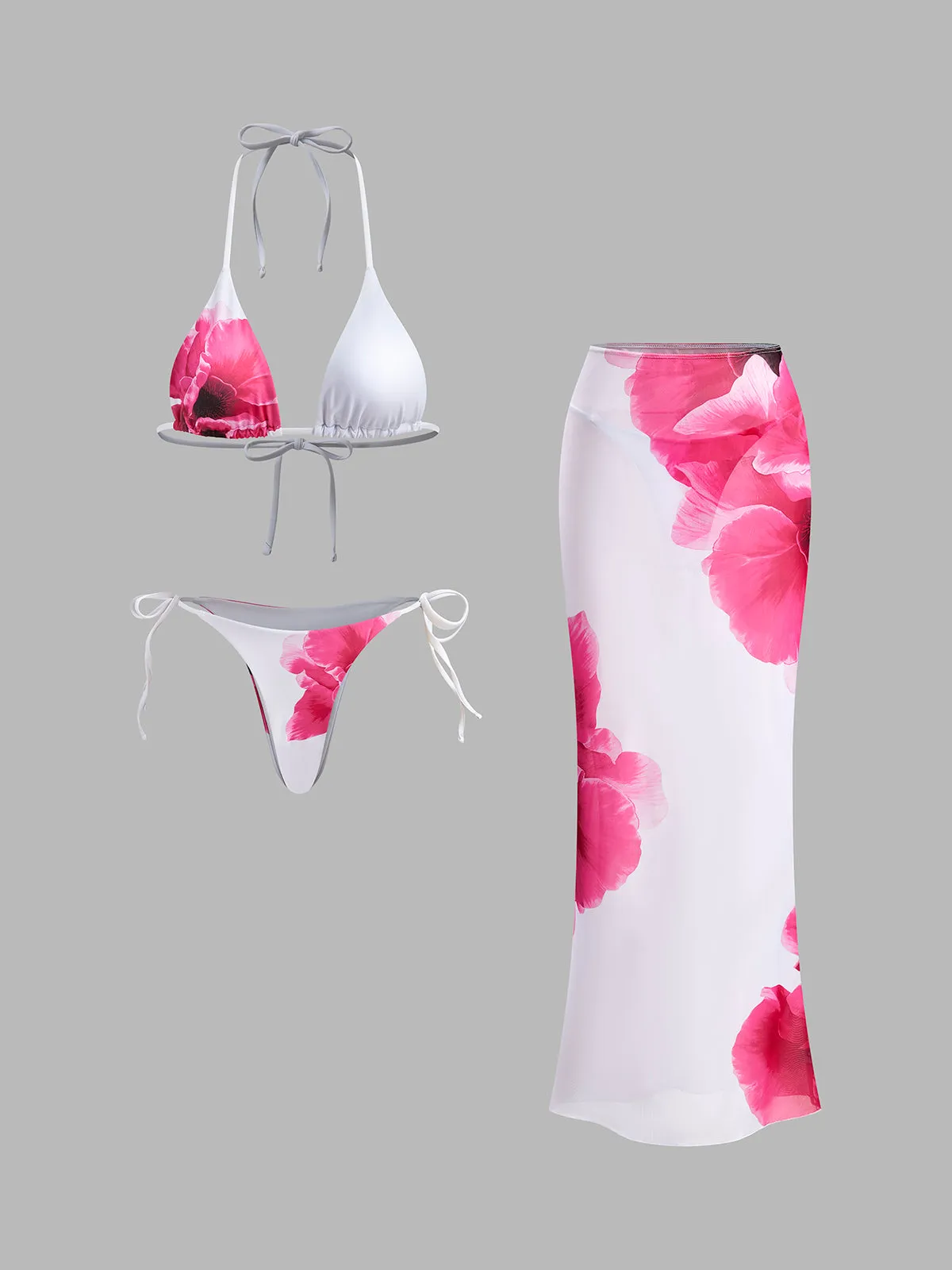 Floral Bikini Set With Semi-Sheer Skirt sold by COMMENSE