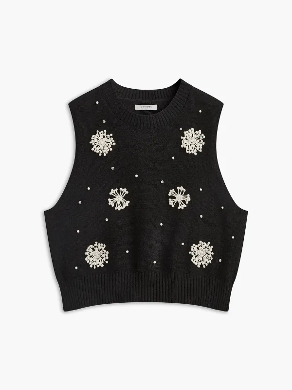 Floral Embellished Button-Back Knit Vest sold by COMMENSE