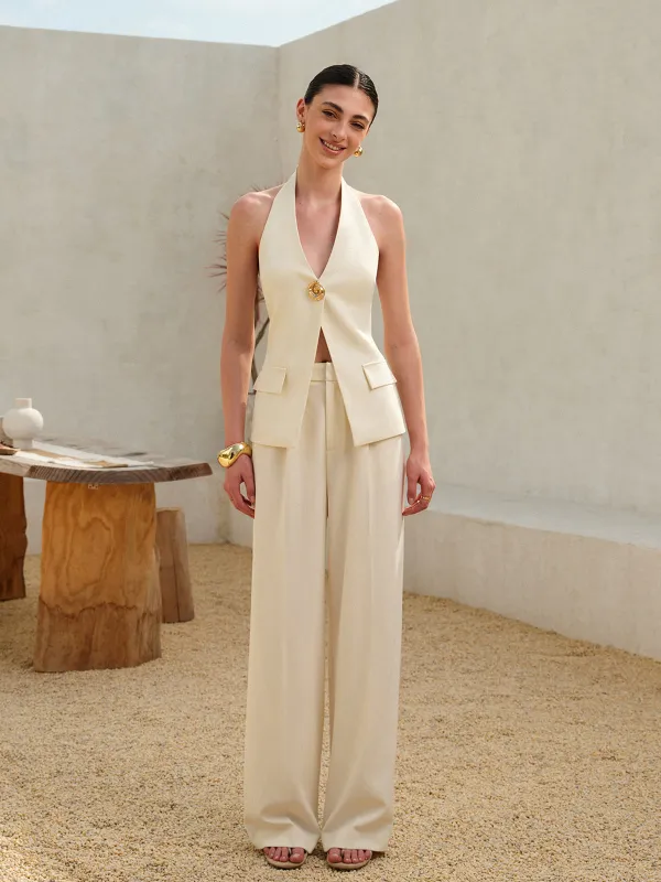 Elegant Mid-Waisted Wide-Leg Pants sold by COMMENSE