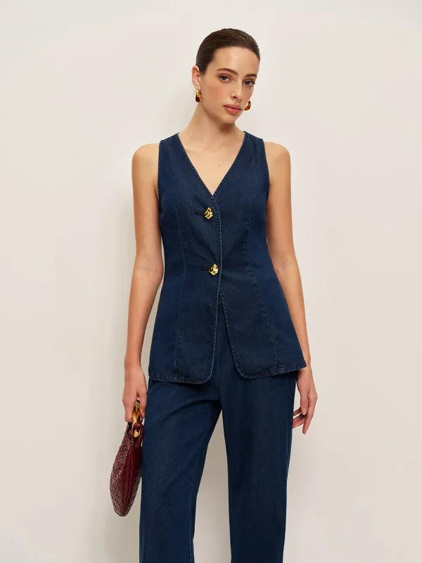 Classic Denim Button Vest made by COMMENSE