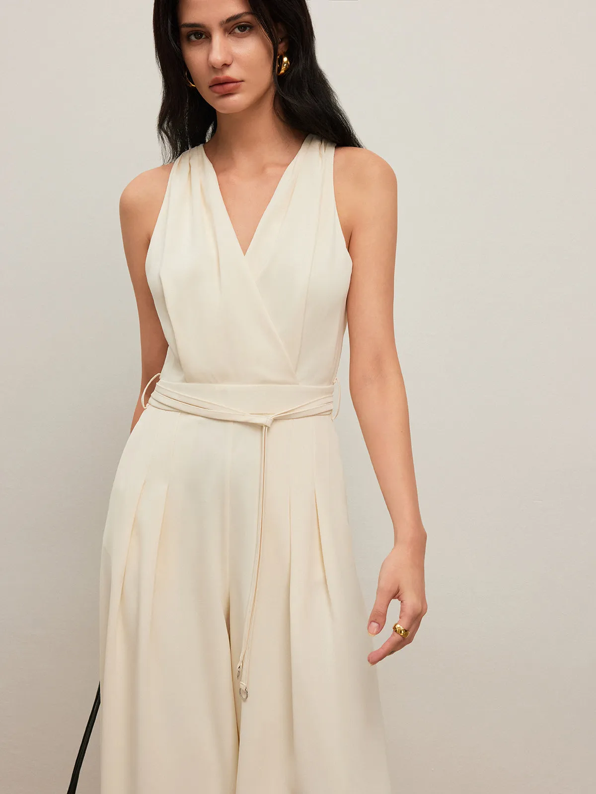 Back Button Halter Jumpsuit With Belted Waist sold by COMMENSE product image thumbnail 4