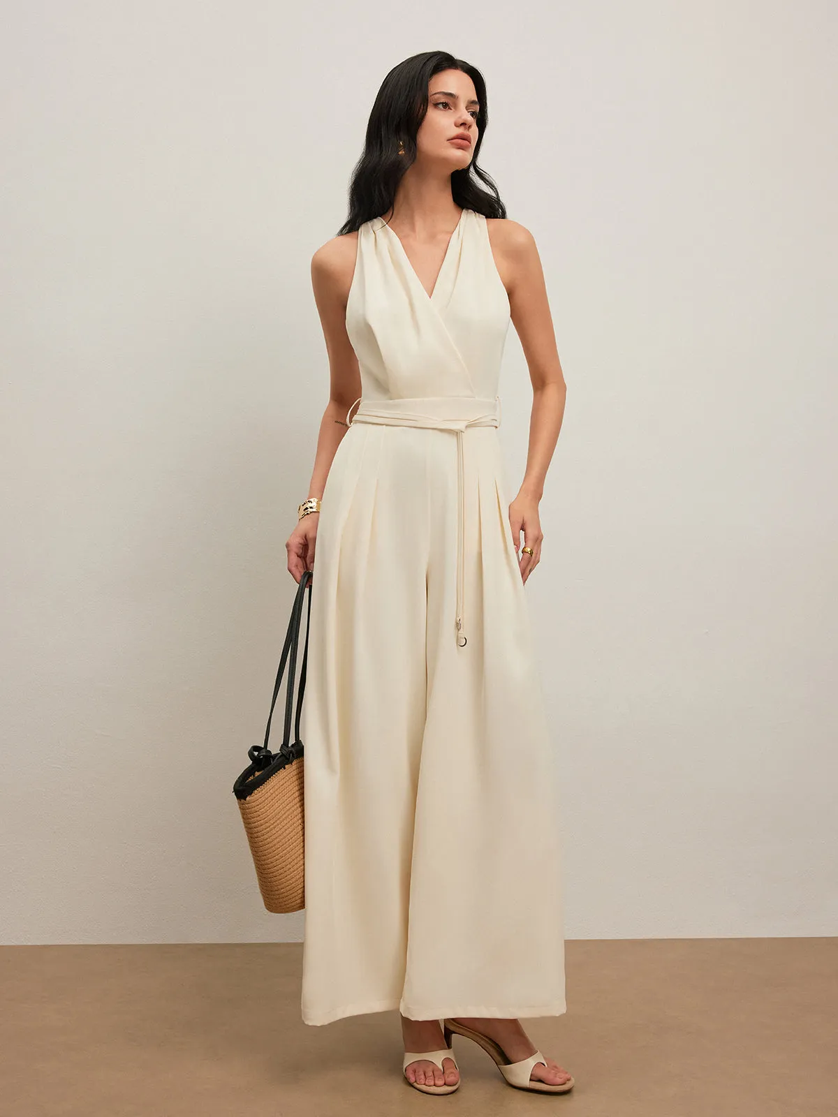 Back Button Halter Jumpsuit With Belted Waist sold by COMMENSE product image thumbnail 5