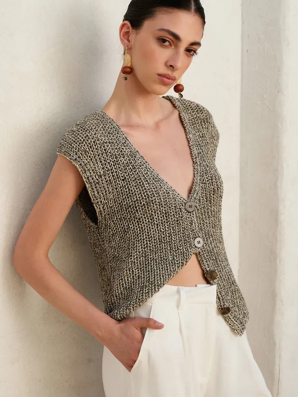 Knit Button-Down Vest sold by COMMENSE