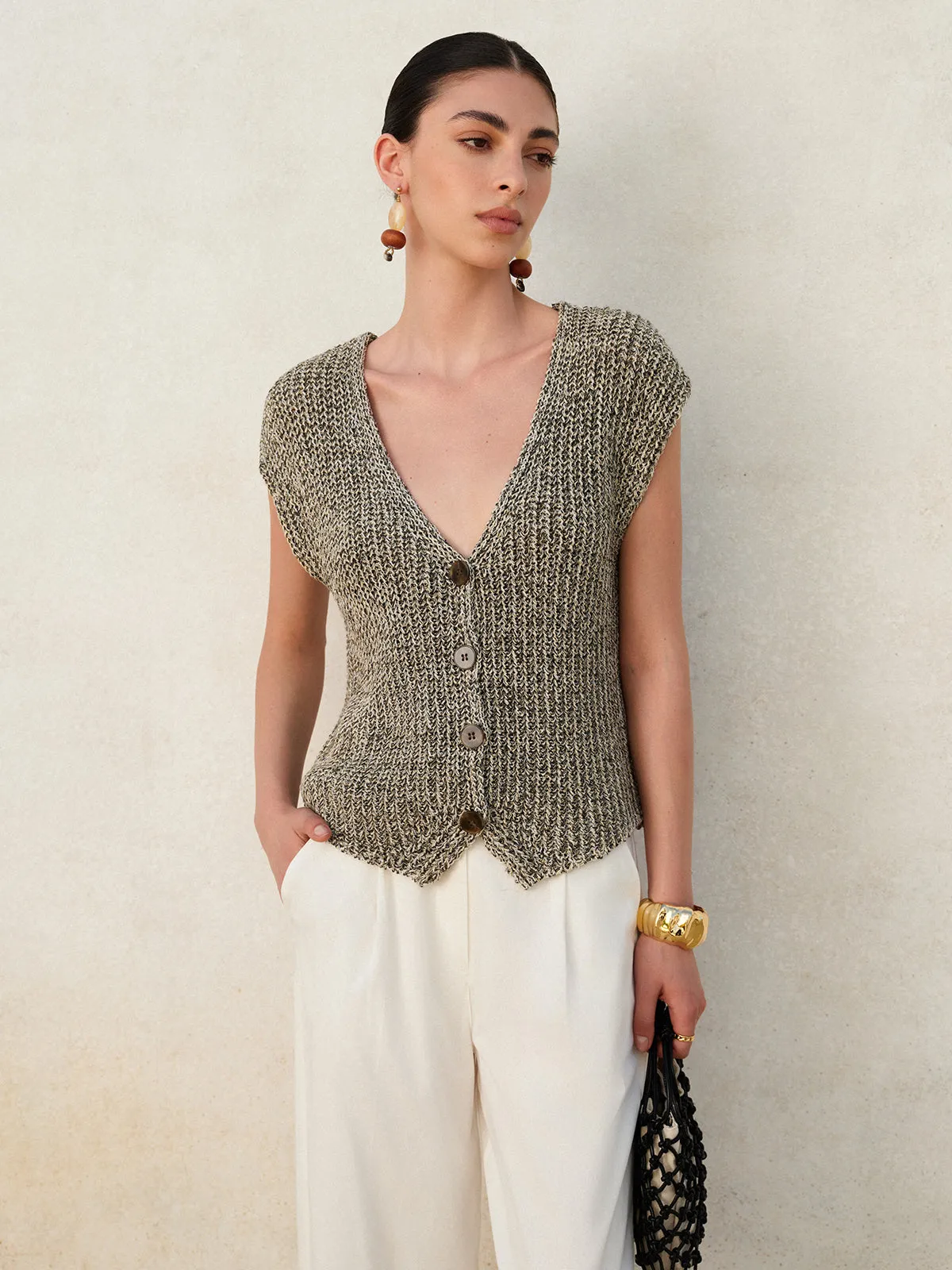 Knit Button-Down Vest sold by COMMENSE product image thumbnail 3