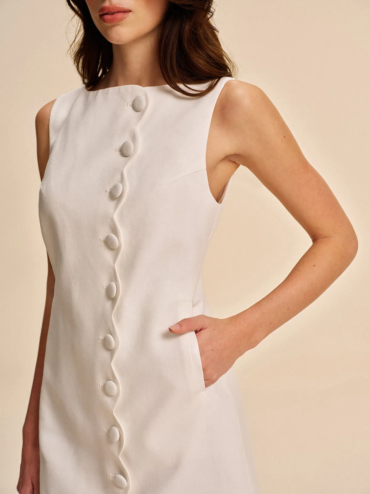 Button-Detail A-Line Dress sold by COMMENSE product image thumbnail 3