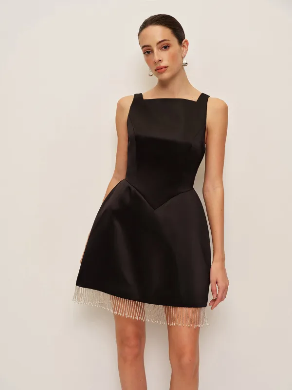 Beaded Fringe Satin V-Back Dress sold by COMMENSE