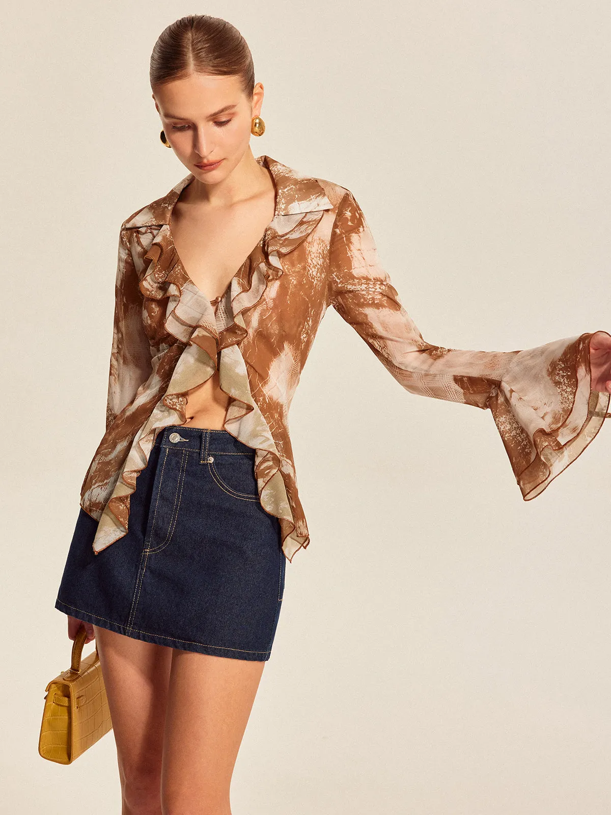 Ruffled Bell Sleeve Blouse sold by COMMENSE