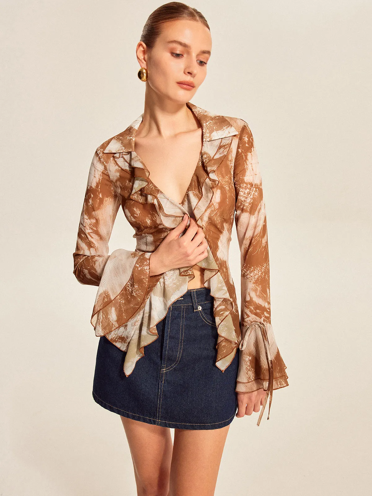 Ruffled Bell Sleeve Blouse sold by COMMENSE product image thumbnail 3