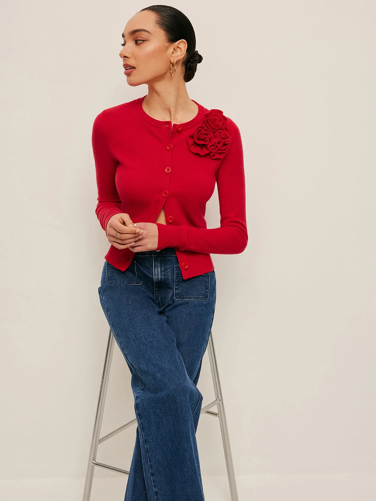 3D Floral Accent Cardigan sold by COMMENSE product image thumbnail 2