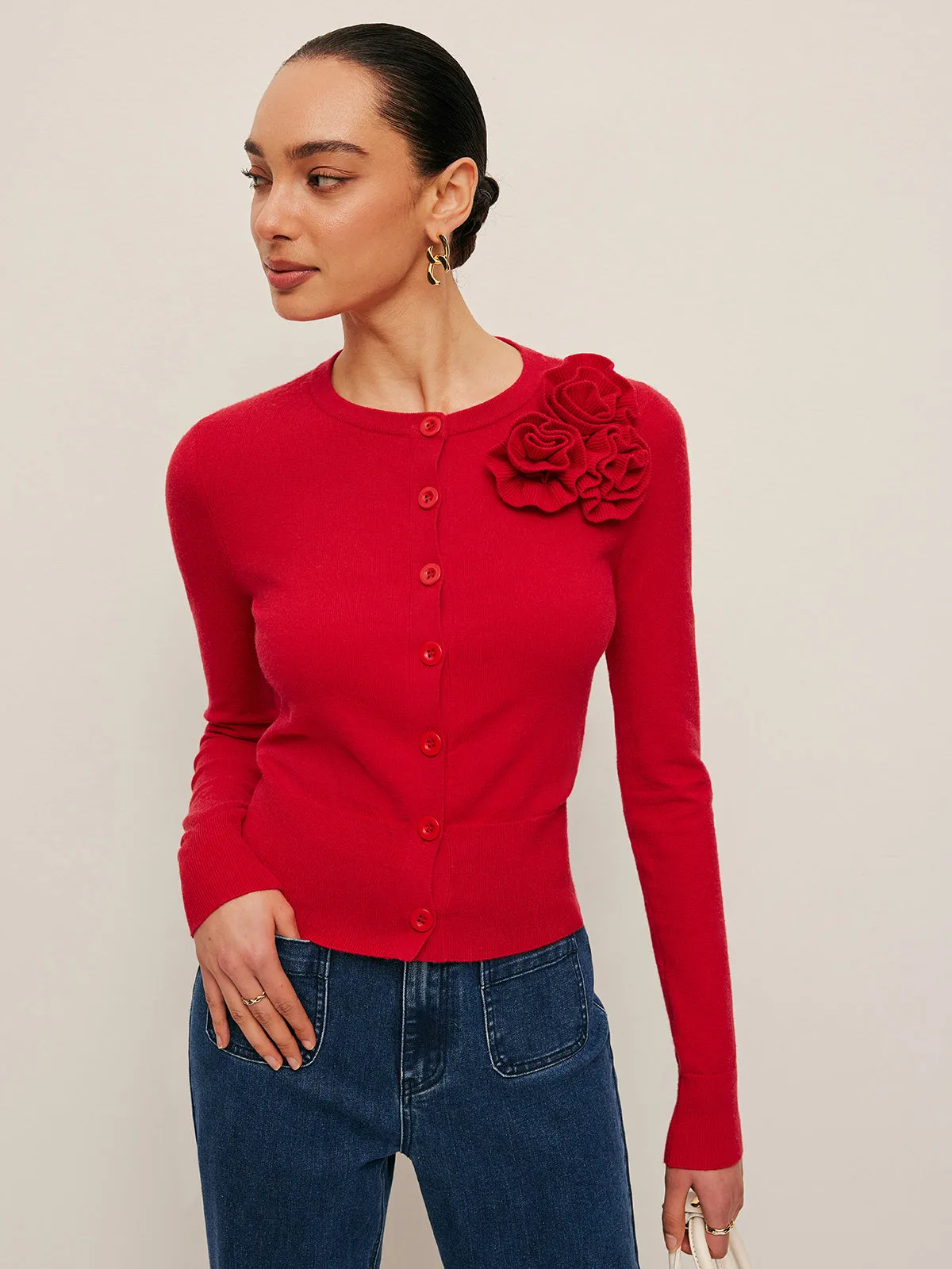 3D Floral Accent Cardigan sold by COMMENSE product image thumbnail 3