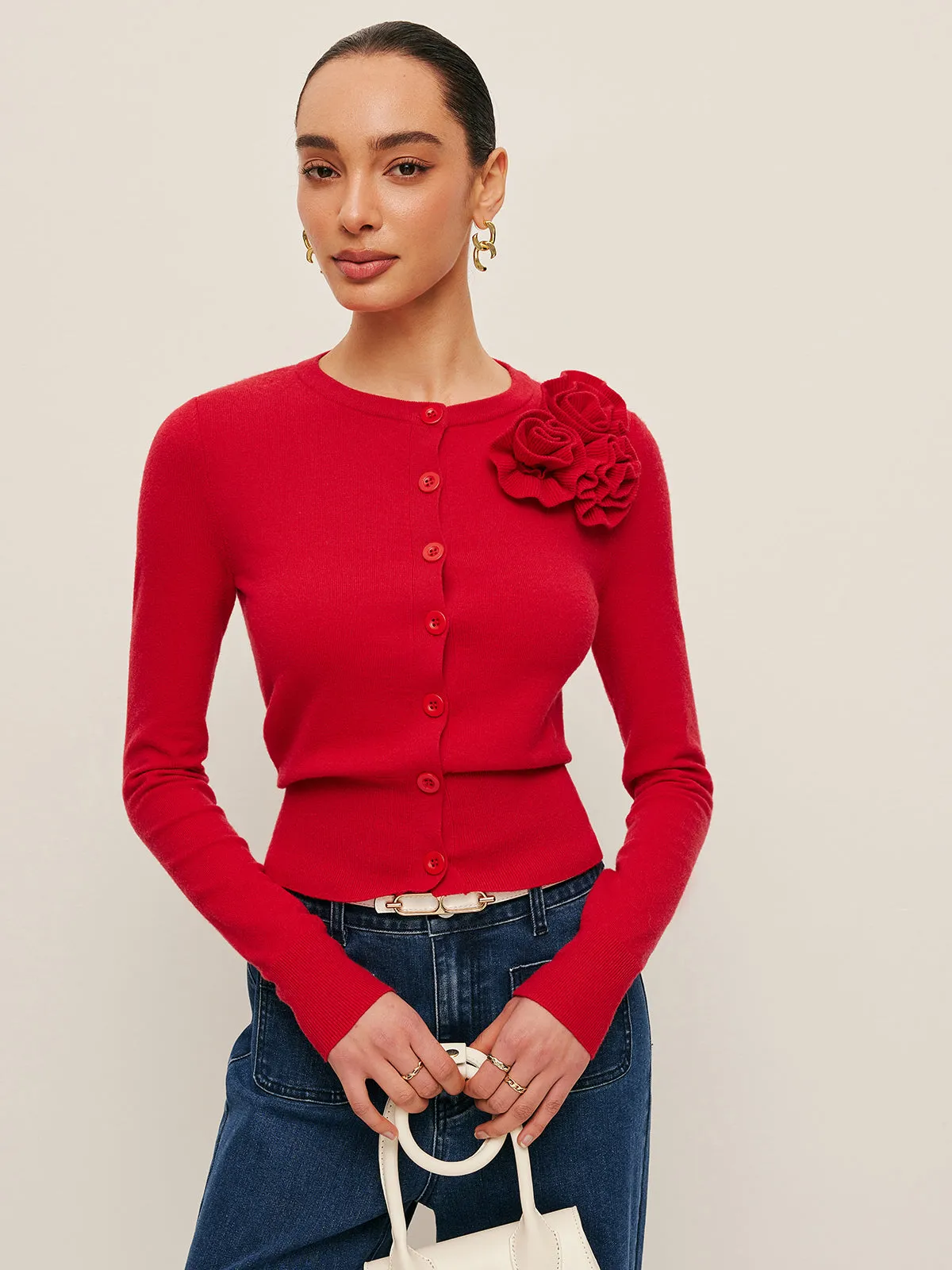 3D Floral Accent Cardigan sold by COMMENSE