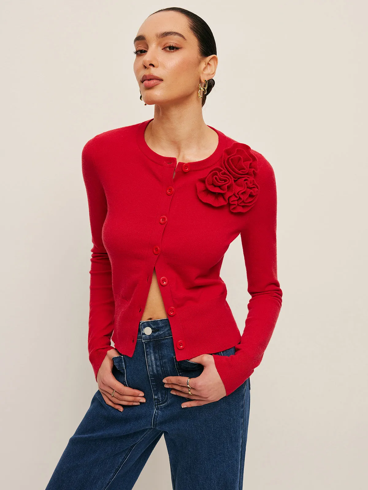 3D Floral Accent Cardigan sold by COMMENSE product image thumbnail 5