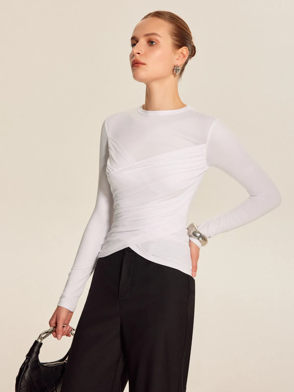 Twist-Front Long Sleeve Top sold by COMMENSE product image thumbnail 3
