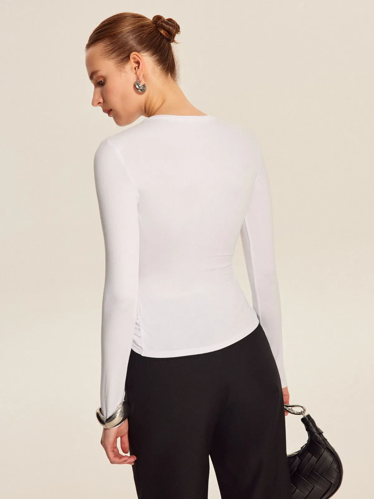 Twist-Front Long Sleeve Top sold by COMMENSE product image thumbnail 4