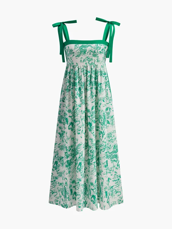 Contrast Binding Tie-Strap Floral Dress made by COMMENSE