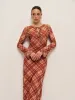 Plaid Tie-Front Long Sleeve Dress sold by COMMENSE