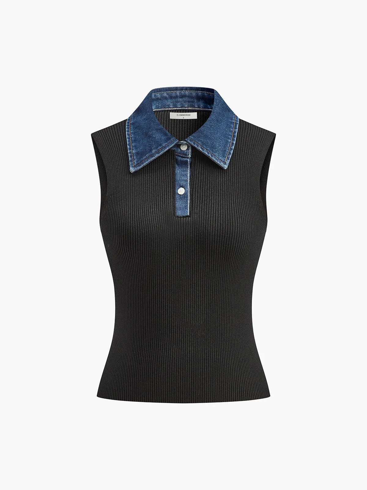 Denim Collar Ribbed Sleeveless Top sold by COMMENSE