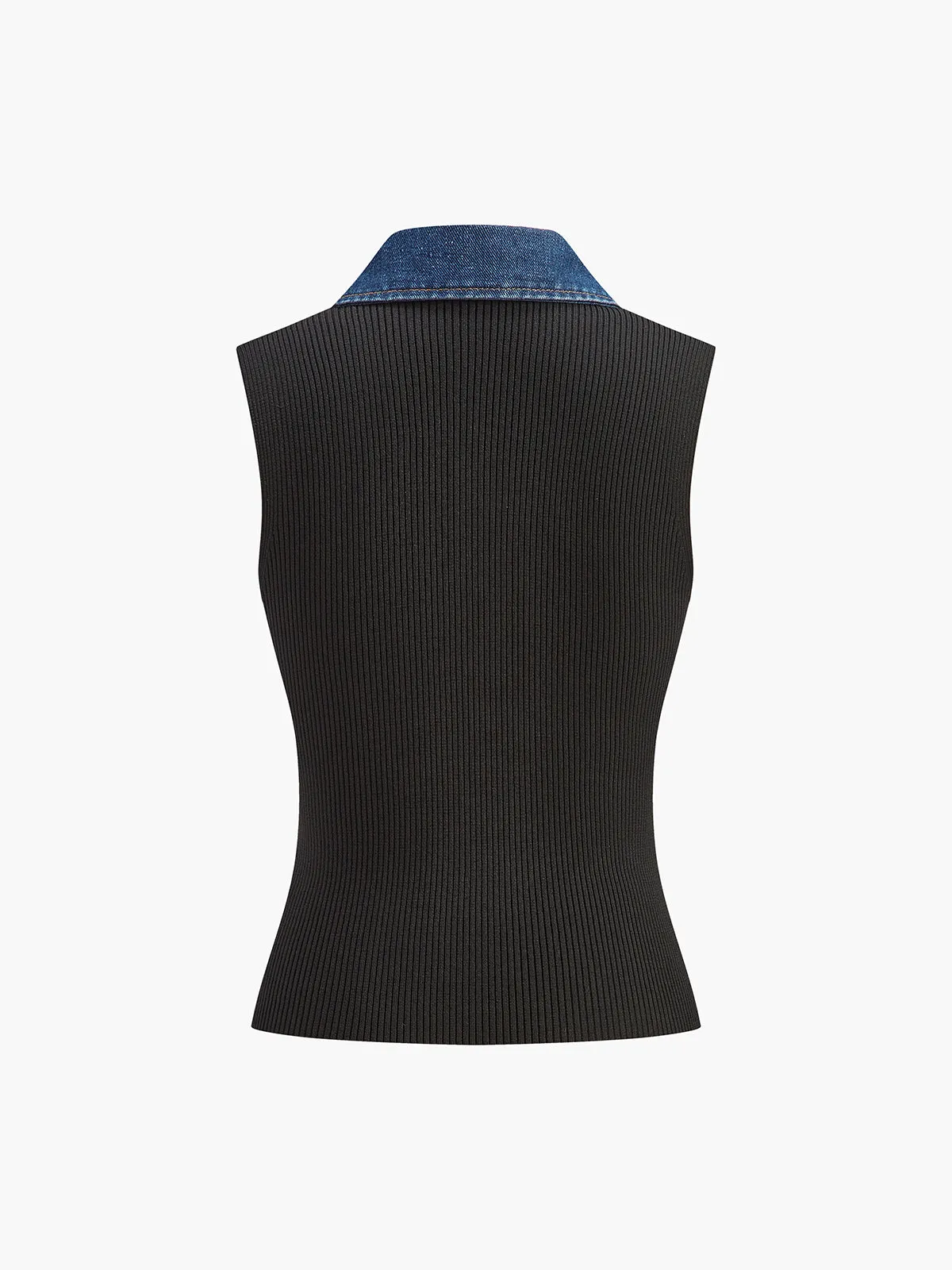 Denim Collar Ribbed Sleeveless Top sold by COMMENSE product image thumbnail 2