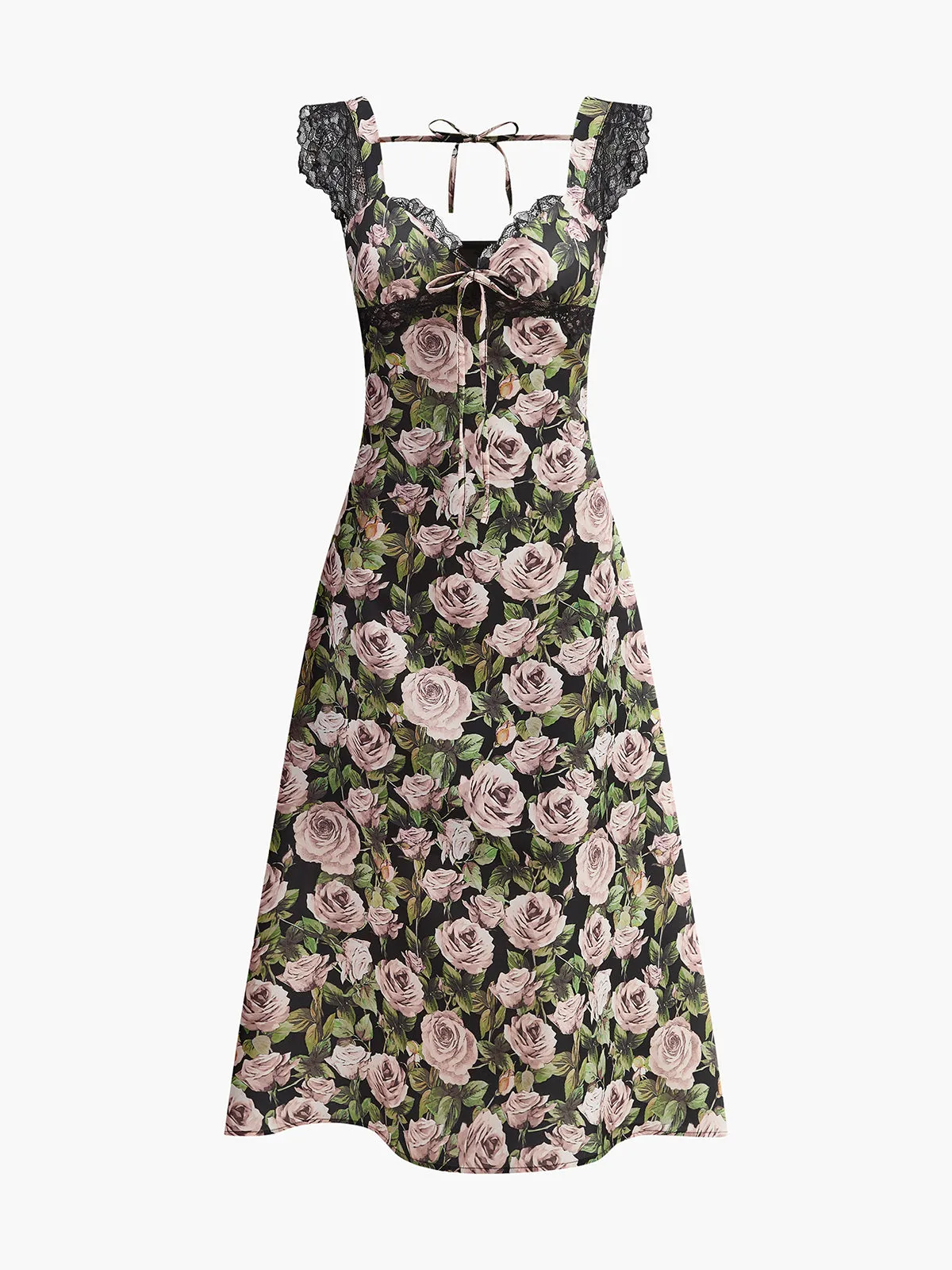 Floral Lace-Trim Tie-Back Dress sold by COMMENSE