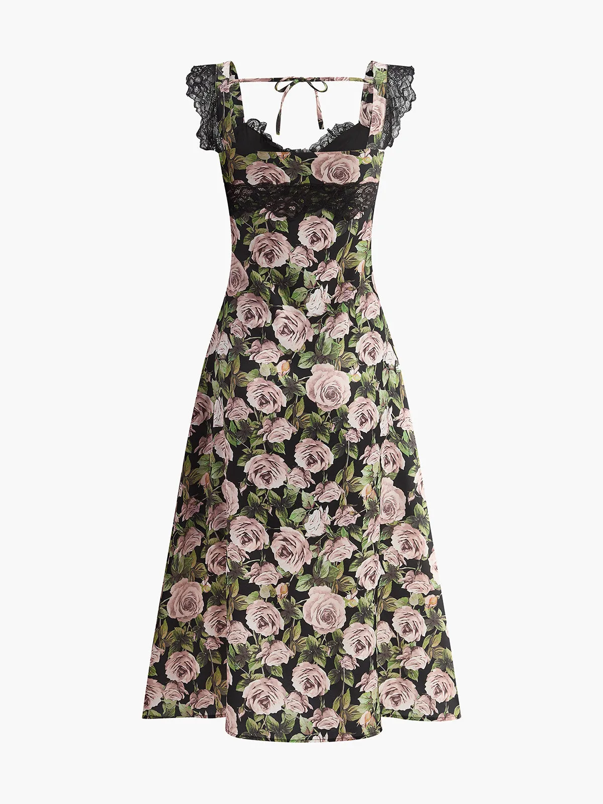 Floral Lace-Trim Tie-Back Dress sold by COMMENSE product image thumbnail 2