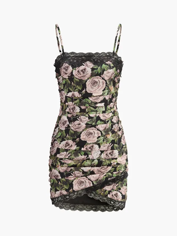 Floral Lace-Trim Ruched Dress sold by COMMENSE