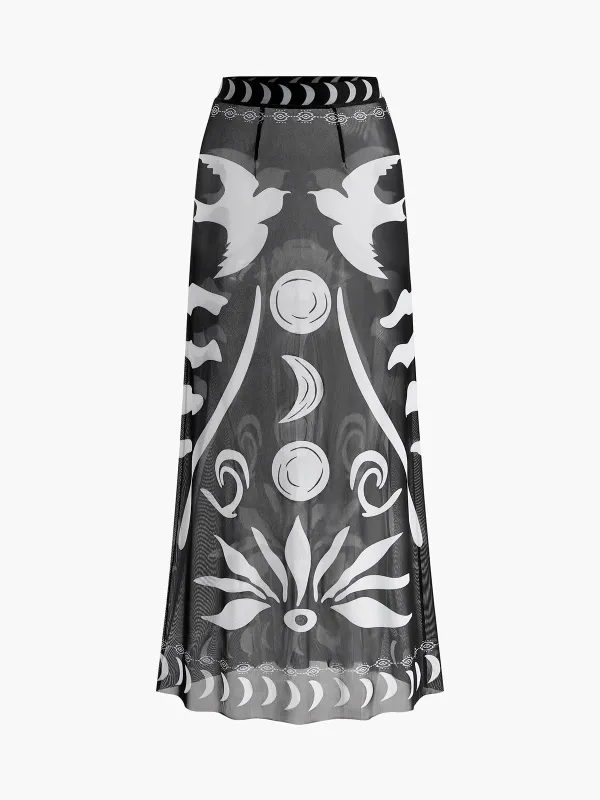 Sheer Printed Mesh Beach Cover-Up Skirt sold by COMMENSE