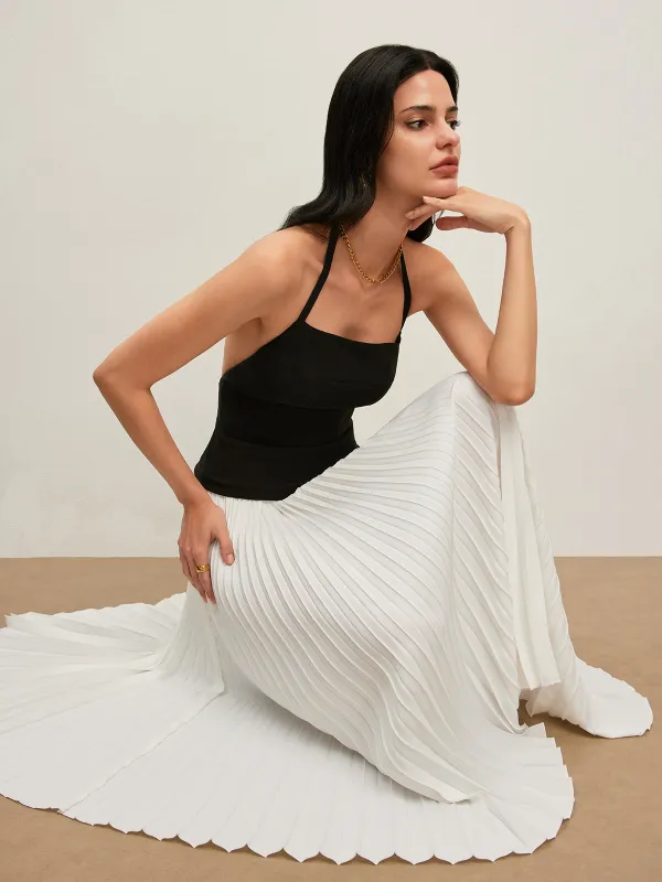 Backless Halter Pleated Dress sold by COMMENSE