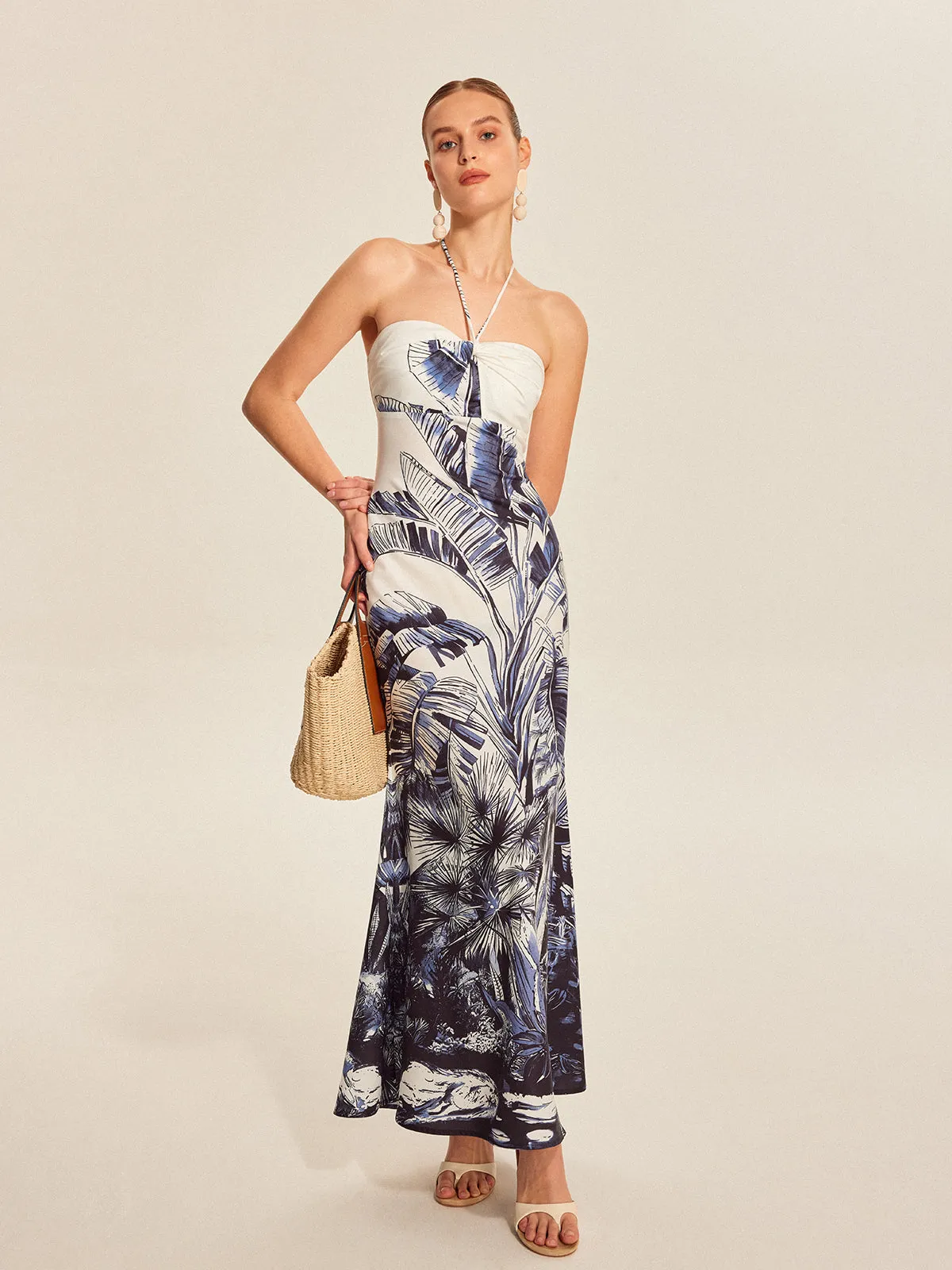 Print Tie Halter Strapless Dress sold by COMMENSE