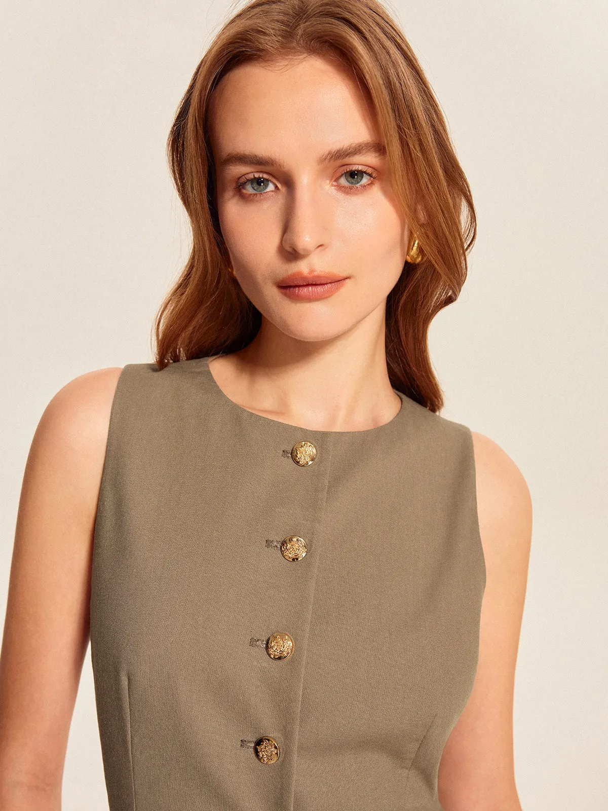 Asymmetric Button Pocket Detail Vest sold by COMMENSE product image thumbnail 5