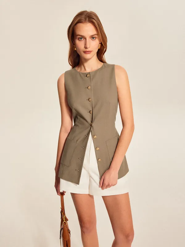 Asymmetric Button Pocket Detail Vest sold by COMMENSE