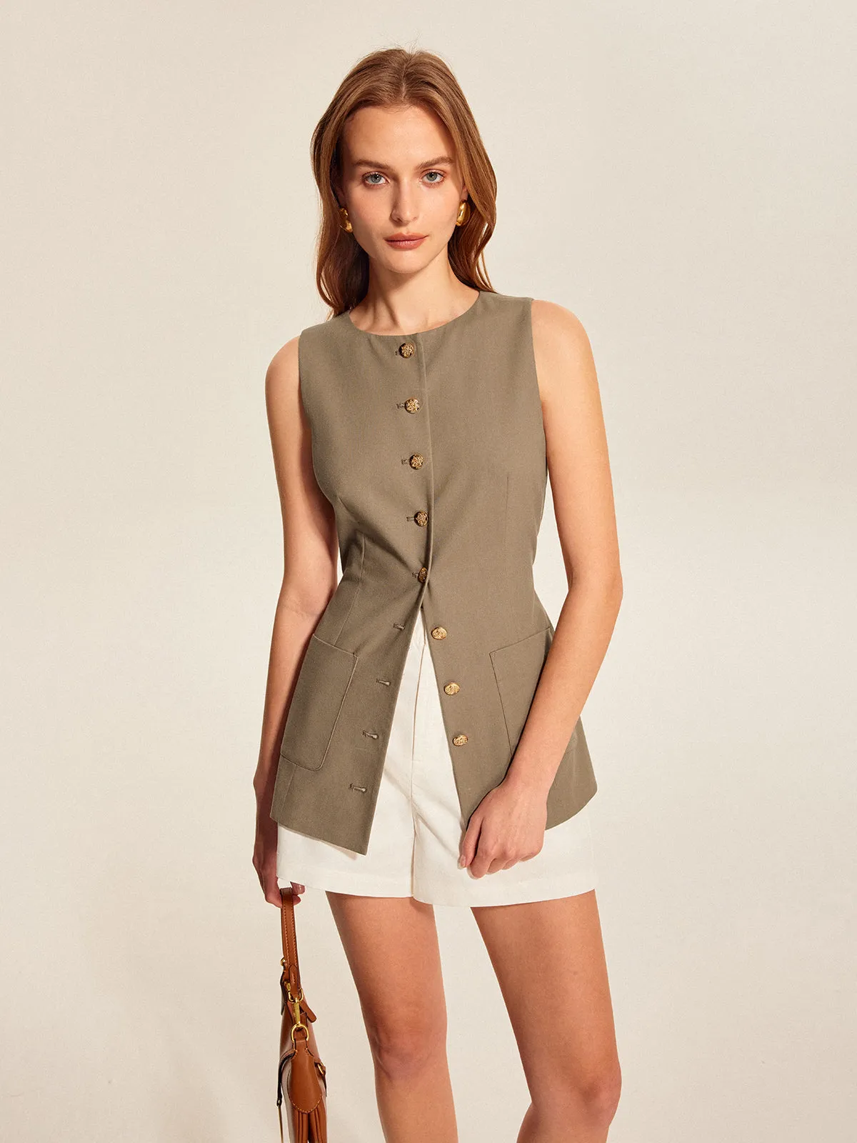 Asymmetric Button Pocket Detail Vest sold by COMMENSE
