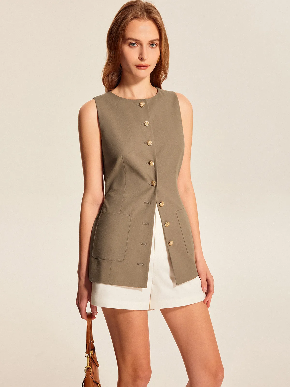 Asymmetric Button Pocket Detail Vest sold by COMMENSE product image thumbnail 4
