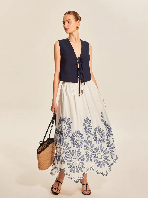 Tie Front Beaded Sleeveless Top sold by COMMENSE