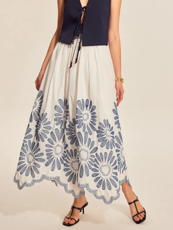 Embroidered Scalloped Hem Skirt sold by COMMENSE