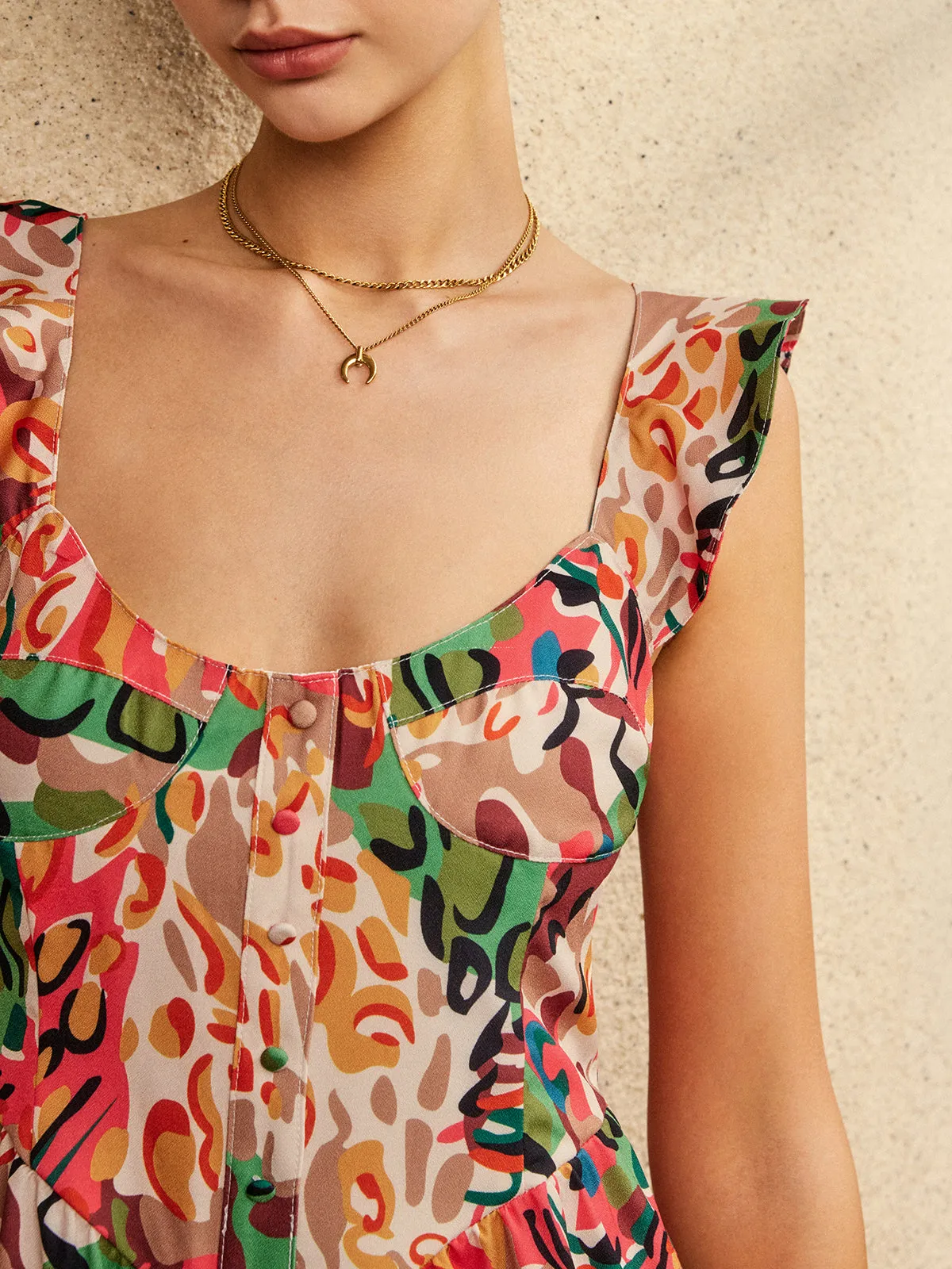 Print Low Cut Ruffle Short Jumpsuit sold by COMMENSE product image thumbnail 3