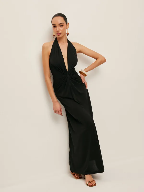 V-Neck Twist-Front Halter Dress sold by COMMENSE