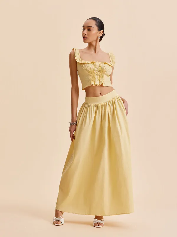 Ruffled Crop Top Skirt Set sold by COMMENSE
