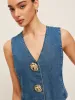 Tailored Denim Button-Up Vest sold by COMMENSE