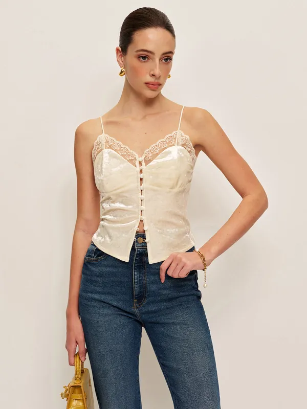 Lace Detail Velvet Cami Top sold by COMMENSE