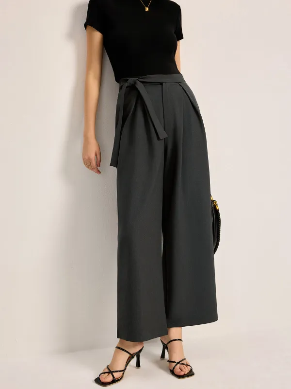 Mid-Waist Tie Belt Pants With Pockets sold by COMMENSE