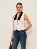 Contrast Collar Button-Up Vest With Back Bow sold by COMMENSE
