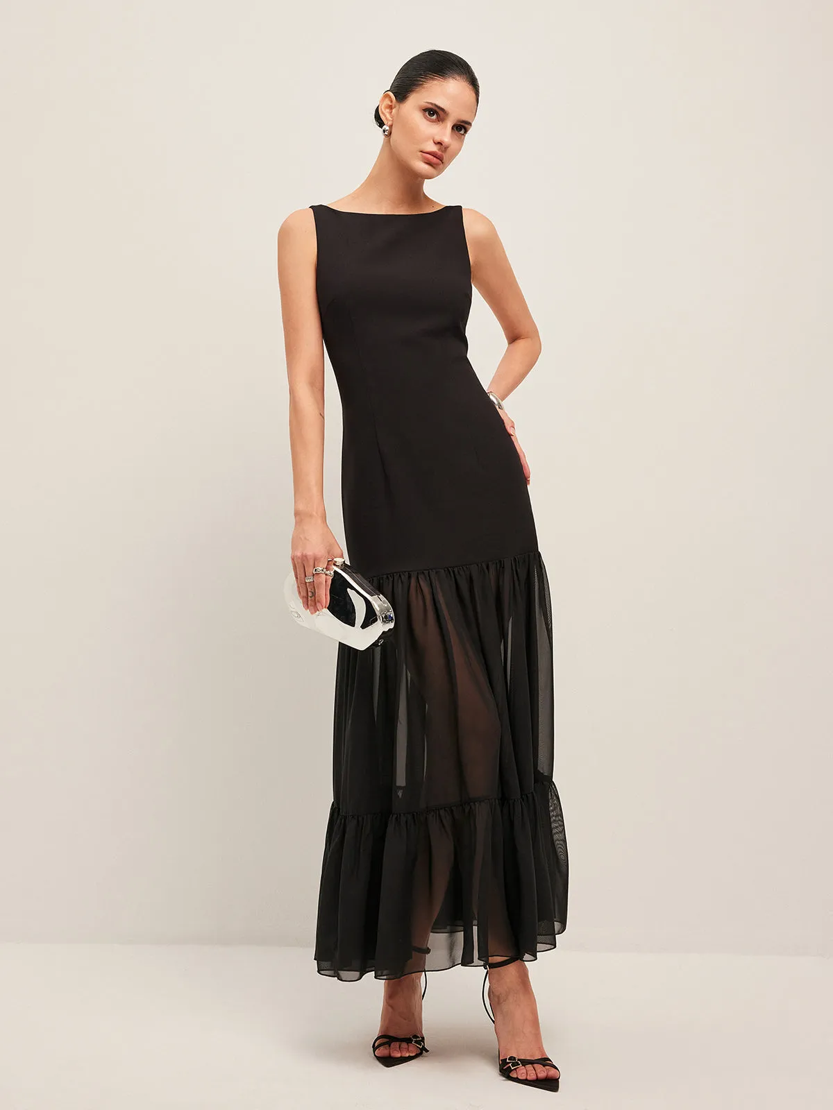 Sheer Panel Back-Tie Ruffled Hem Dress sold by COMMENSE product image thumbnail 2