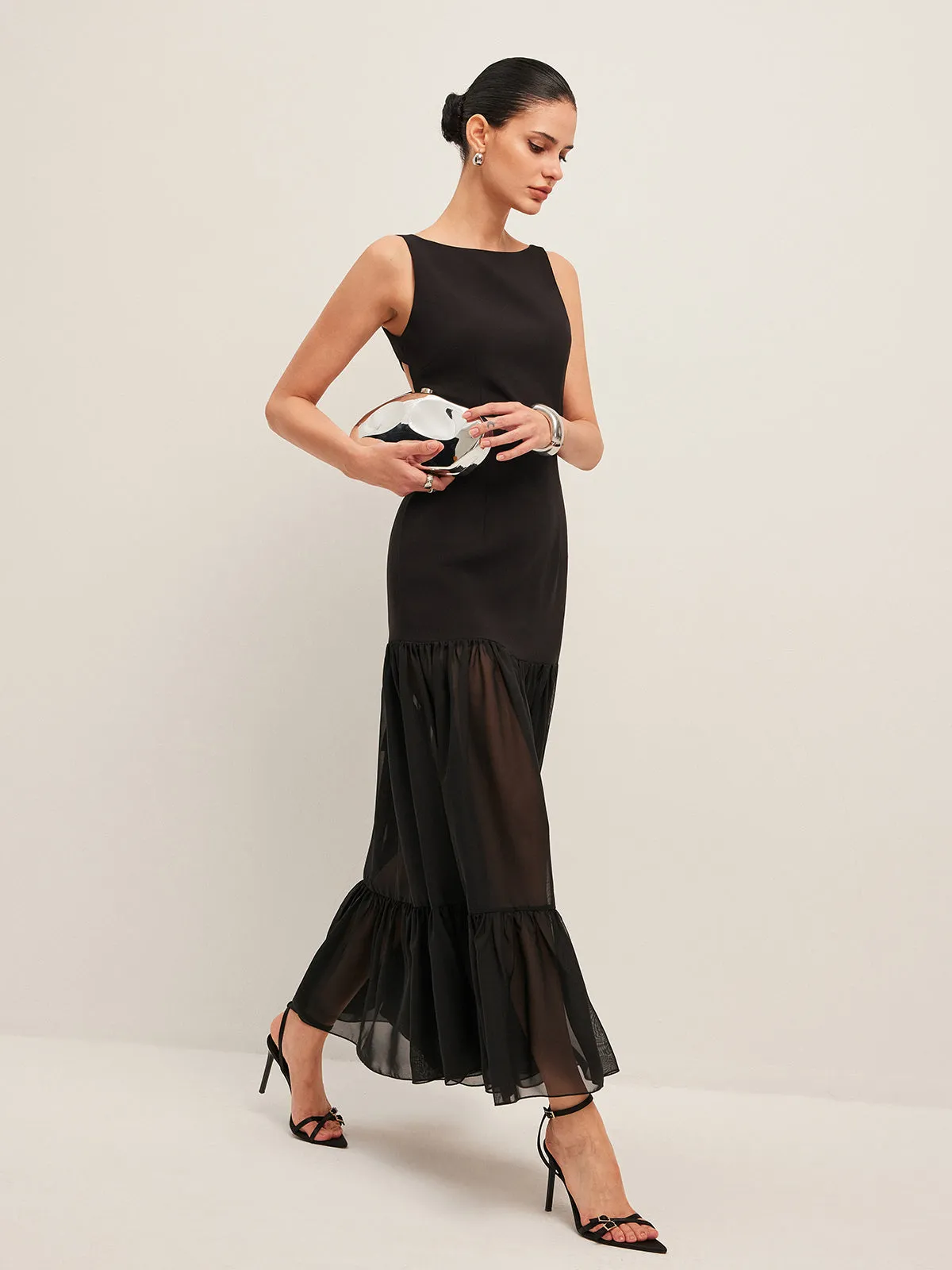 Sheer Panel Back-Tie Ruffled Hem Dress sold by COMMENSE product image thumbnail 3