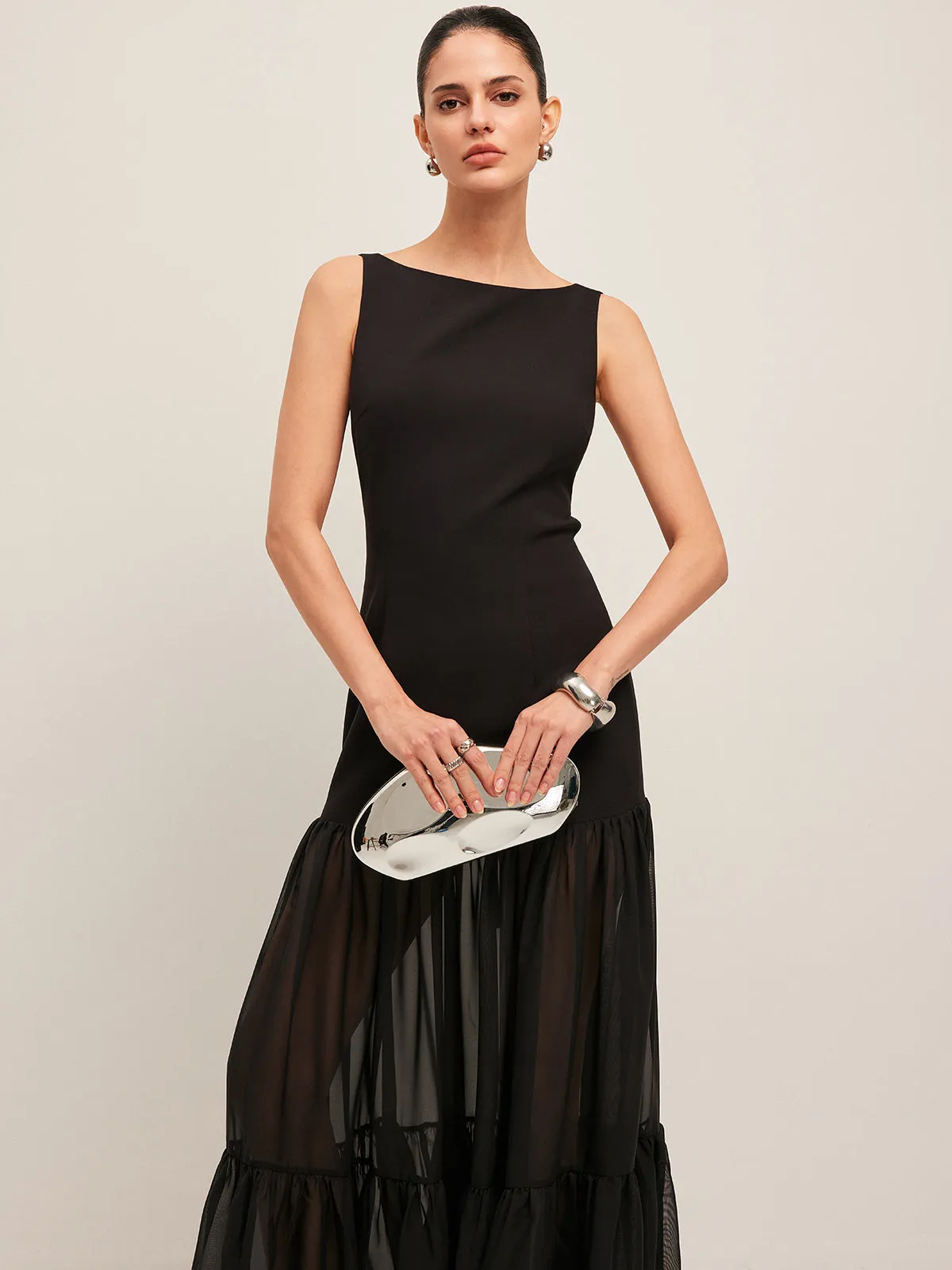 Sheer Panel Back-Tie Ruffled Hem Dress sold by COMMENSE product image thumbnail 4