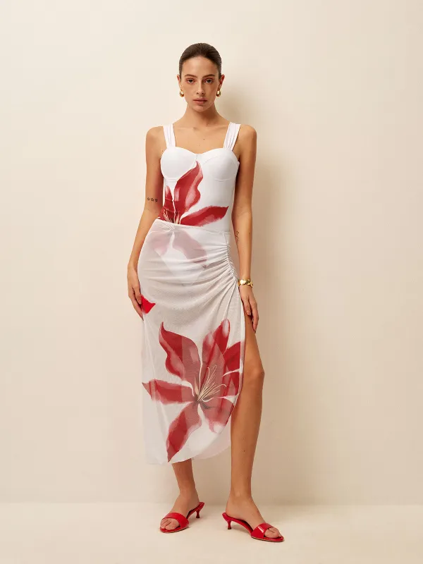 Corset-Style One-Piece With Draped Cover-Up sold by COMMENSE