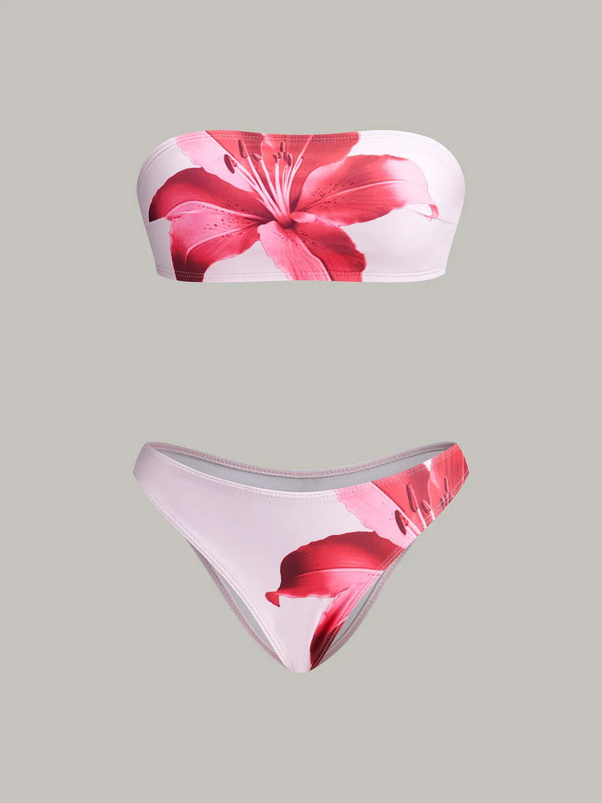 Floral Print Bandeau Bikini With Cover-Up Skirt sold by COMMENSE product image thumbnail 2